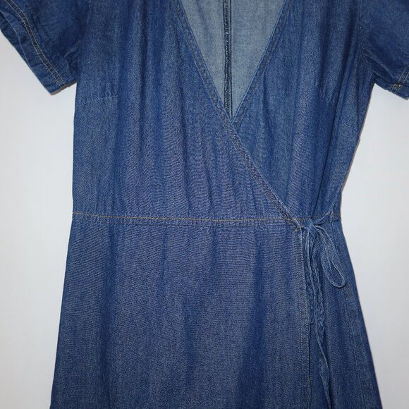 Tabloid Denim Wrap Dress Sz Small Retro Grannycore Cottage Farm Classic Western - Picture 9 of 13
